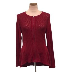 Anthropologie Angel Of The North Cardigan Sweater Size Small Red Pointelle